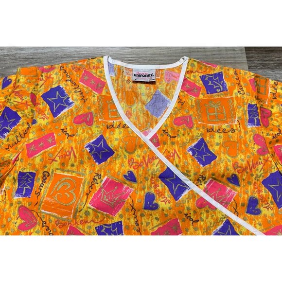 Jasco Uniform Womens Size M V-Neck Scrub Top Vibrant Holiday Geometric French - Picture 7 of 16